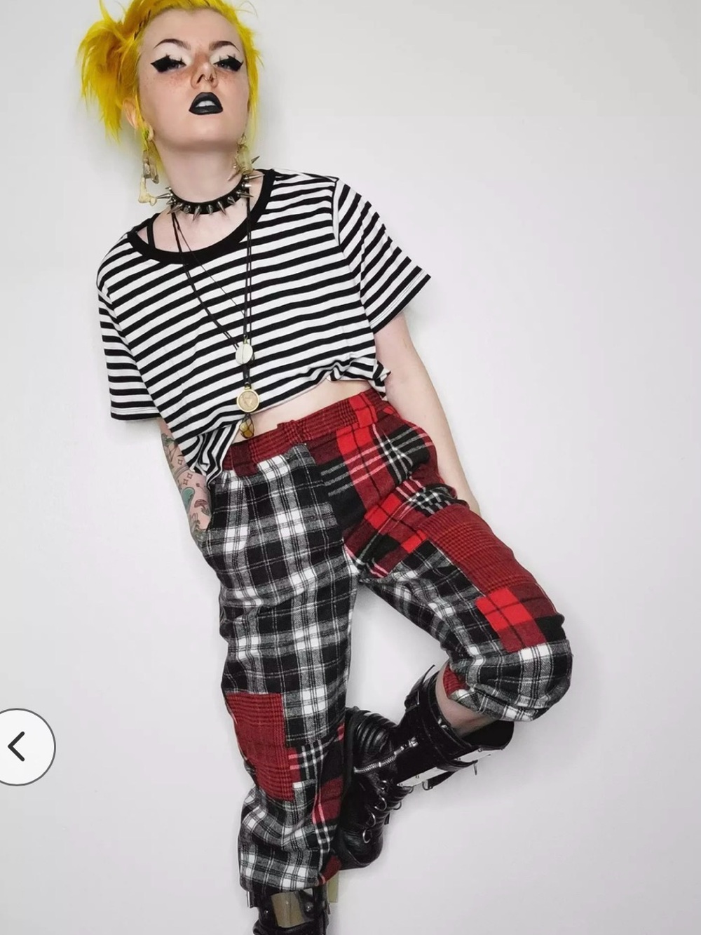 💔 Red Plaid Patchwork Jogger Pants 💀 Edgy ⛓️ Goth 🕷️ Flannel 🦇 Grunge ✨ Punk